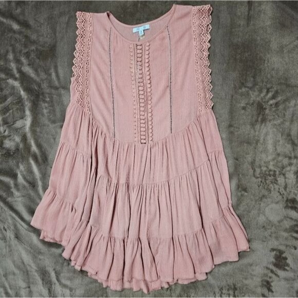 SHE + SKY ✦ Anthropologie Hi-Low Dress ✦ Mauve Cotton Crochet Lace Tiered M NWT - Picture 11 of 16